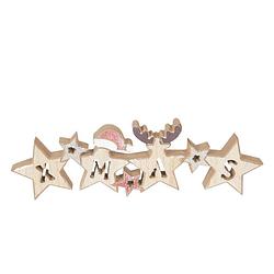 Foto van Clayre & eef kerstdecoratie beeld ster 30*9*2 cm beige hout decoratief figuur decoratieve accessoires kerstdecoratie