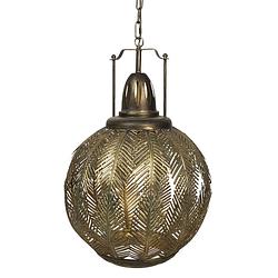 Foto van Haes deco - hanglamp - city jungle - goudkleurige bladeren lamp, 45x45x70 cm - hanglamp eettafel, hanglamp eetkamer