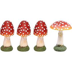 Foto van Decoratie paddenstoelen setje met 4x vliegenzwam paddenstoelen - herfst thema - tuinbeelden