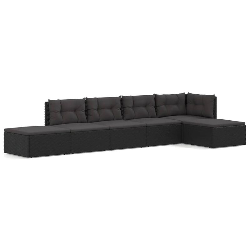 Foto van Vidaxl 6-delige loungeset met kussens poly rattan zwart