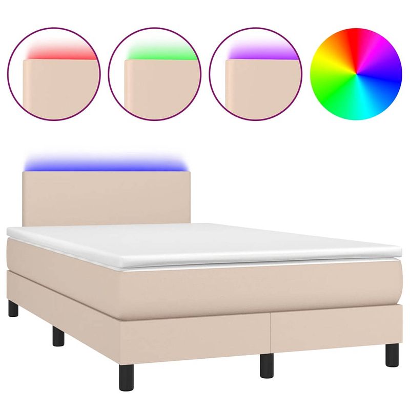 Foto van The living store boxspring cappuccino kunstleer - 203x120x78/88cm - incl - matras en led