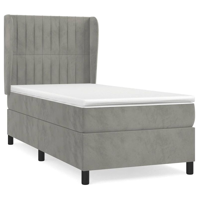 Foto van The living store boxspringbed - fluweel - 203 x 83 x 118/128 cm - pocketvering - middelharde ondersteuning -