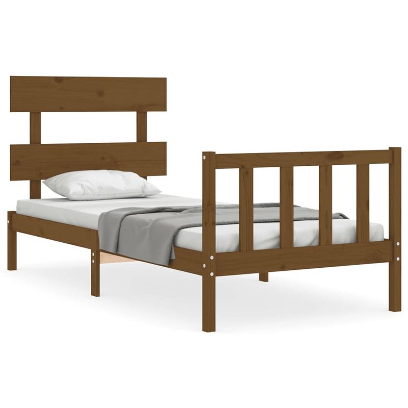 Foto van The living store massief grenenhouten bedframe - 205.5 x 95.5 x 81 cm - honingbruin