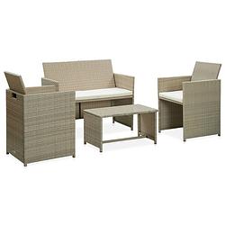 Foto van Vidaxl 4-delige loungeset met kussens poly rattan beige