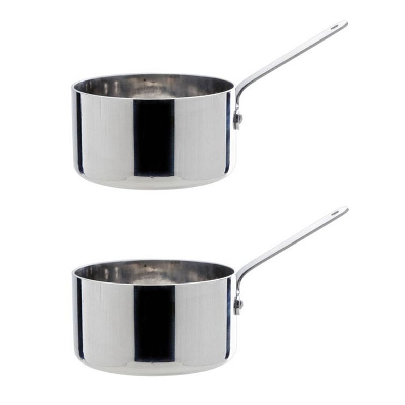 Foto van Set van 2x stuks mini steelpan/sauspan rvs 8 cm - steelpannen