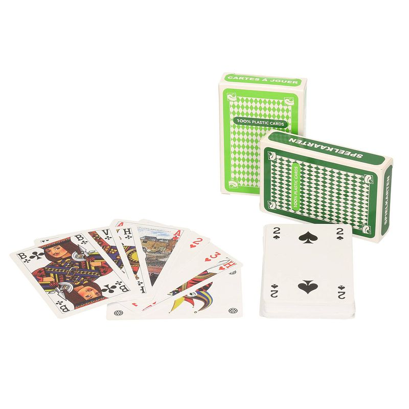 Foto van Set van 2x clown games speelkaarten lichtgroen en donkergroen plastic - kaartspel