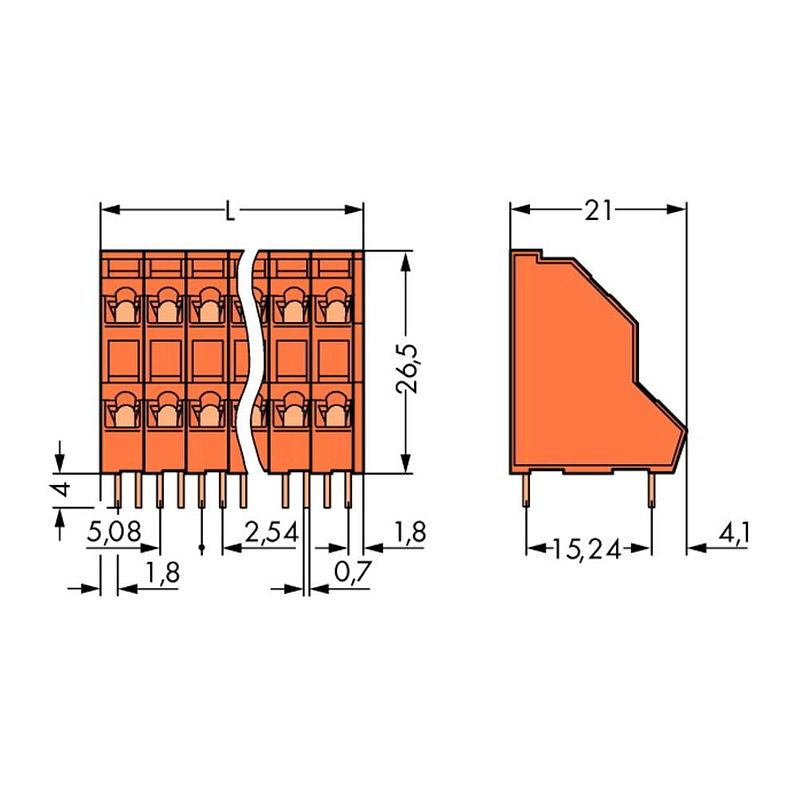 Foto van Wago 736-415 dubbel niveau klem 2.50 mm² aantal polen 30 oranje 21 stuk(s)