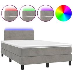 Foto van The living store boxspring - fluweel - led-verlichting - pocketvering - huidvriendelijk - lichtgrijs - 203x120x78/88cm