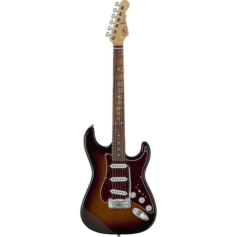 Foto van G&l fullerton deluxe legacy 3-tone sunburst rw elektrische gitaar met deluxe gigbag