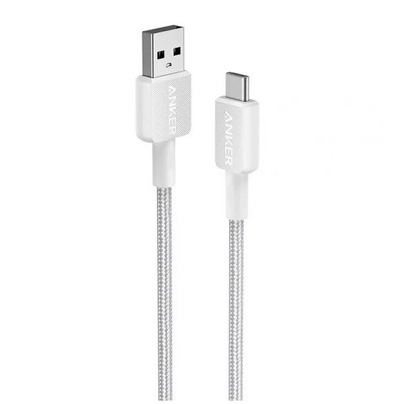 Foto van Anker 322 usb-a to usb-c cable nylon 0.9m oplader wit