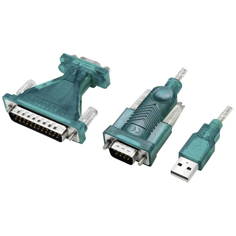 Foto van Logilink serieel adapter [1x usb-a 2.0 stekker - 1x d-sub stekker 9-polig, d-sub stekker 25-polig] 1.3 m groen