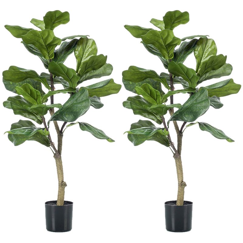 Foto van Set van 2x stuks groene kunstplanten ficus lyrata 90 cm - kunstplanten