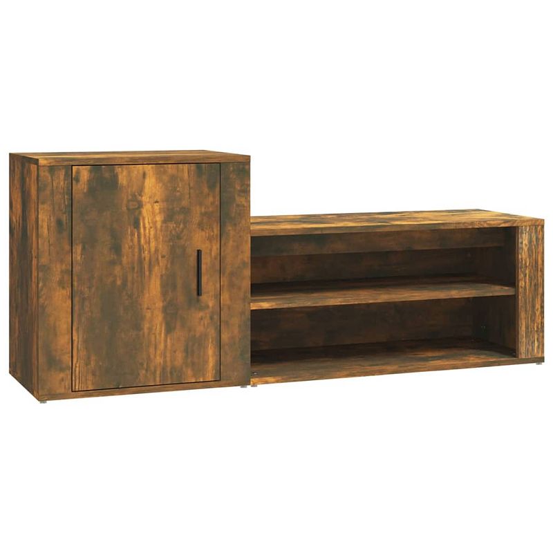 Foto van The living store schoenenkast - gerookt eiken - 130x35x54 cm - hoge kwaliteit bewerkt hout - 2 vakken