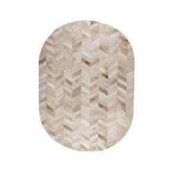 Foto van Ptmd joanne beige cowhair patchwork carpet oval s