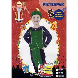 Foto van Pietenpak - velours - kind - 3 delig - maat 122-128 - groen/paars