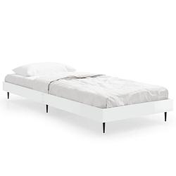 Foto van The living store bed frame - hoogglans wit - 193 x 78 x 20 cm - duurzaam hout - metalen poten - multiplex lattenbodem