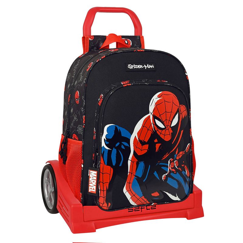 Foto van Schoolrugzak met wielen spiderman hero zwart (33 x 42 x 14 cm)