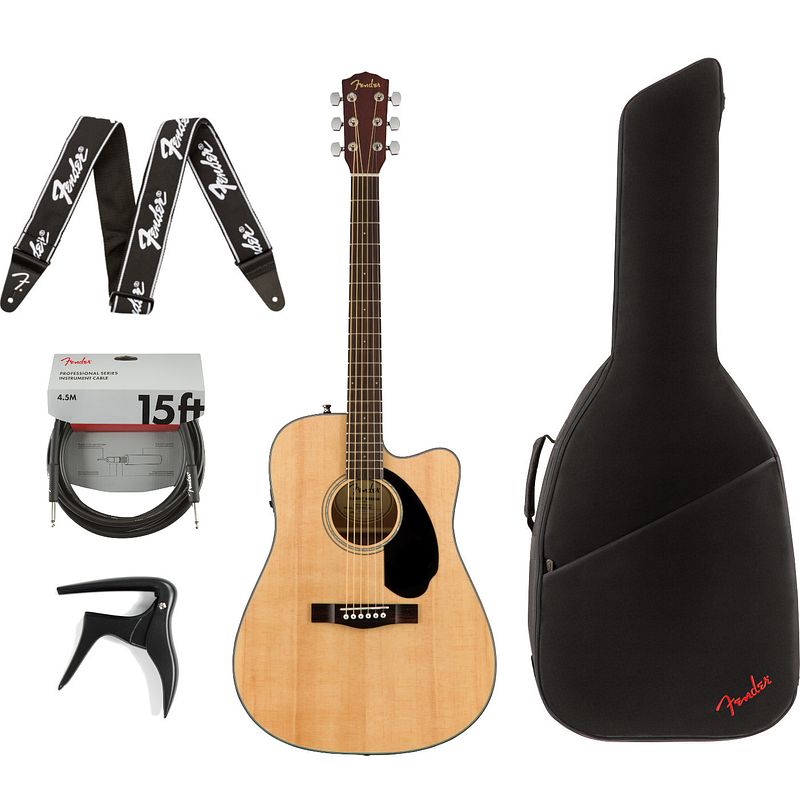 Foto van Fender cd-60sce natural elektrisch-akoestische westerngitaar + gigbag + accessoires