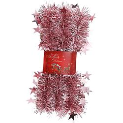 Foto van 1x stuks lametta kerstslingers met sterretjes roze 200 x 6,5 cm - kerstslingers