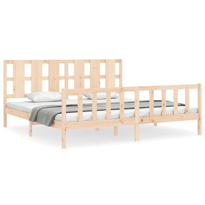 Foto van The living store massief grenenhouten bedframe - 205.5 x 185.5 x 100 cm - multiplex lattenbodem - functioneel hoofd- en