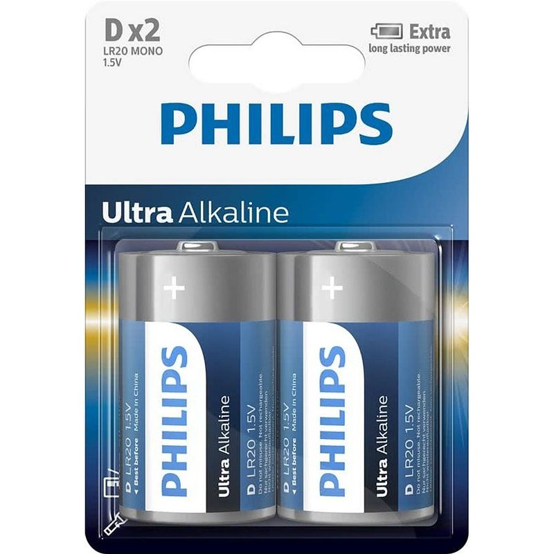 Foto van Philips batterijen d/lr20 ultra alkaline 2 stuks