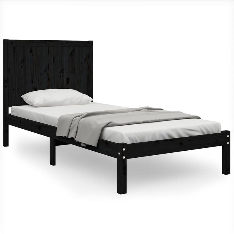 Foto van The living store bedframe - grenenhout - 195.5 x 95.5 x 31 cm - zwart