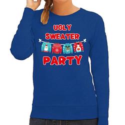 Foto van Blauwe kersttrui / kerstkleding ugly sweater party voor dames xl - kerst truien