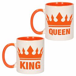 Foto van Cadeauset van oranje king en queen mokken/bekers 300 ml - feest mokken