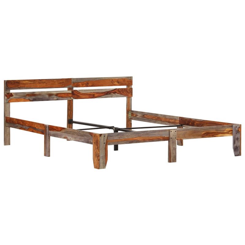 Foto van The living store sheeshamhouten bedframe - grijs - 205 x 145 x 73 cm (l x b x h) - 140 x 200 cm (b x l) - massief