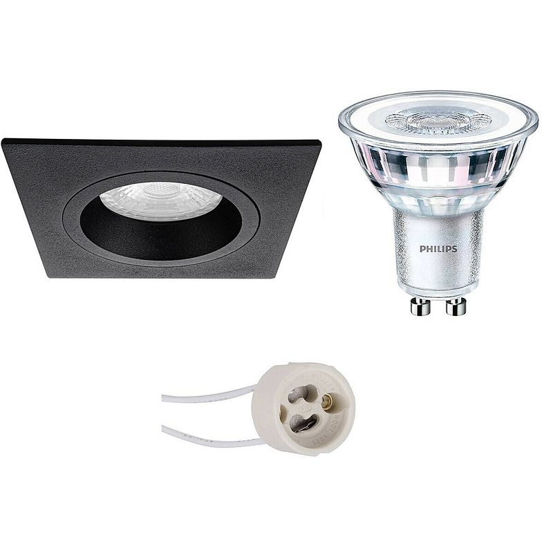 Foto van Led spot set - pragmi rodos pro - gu10 fitting - inbouw vierkant - mat zwart - 93mm - philips - corepro 830 36d - 3.5w -