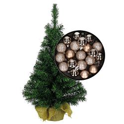 Foto van Mini kerstboom/kunst kerstboom h35 cm inclusief kerstballen champagne - kunstkerstboom