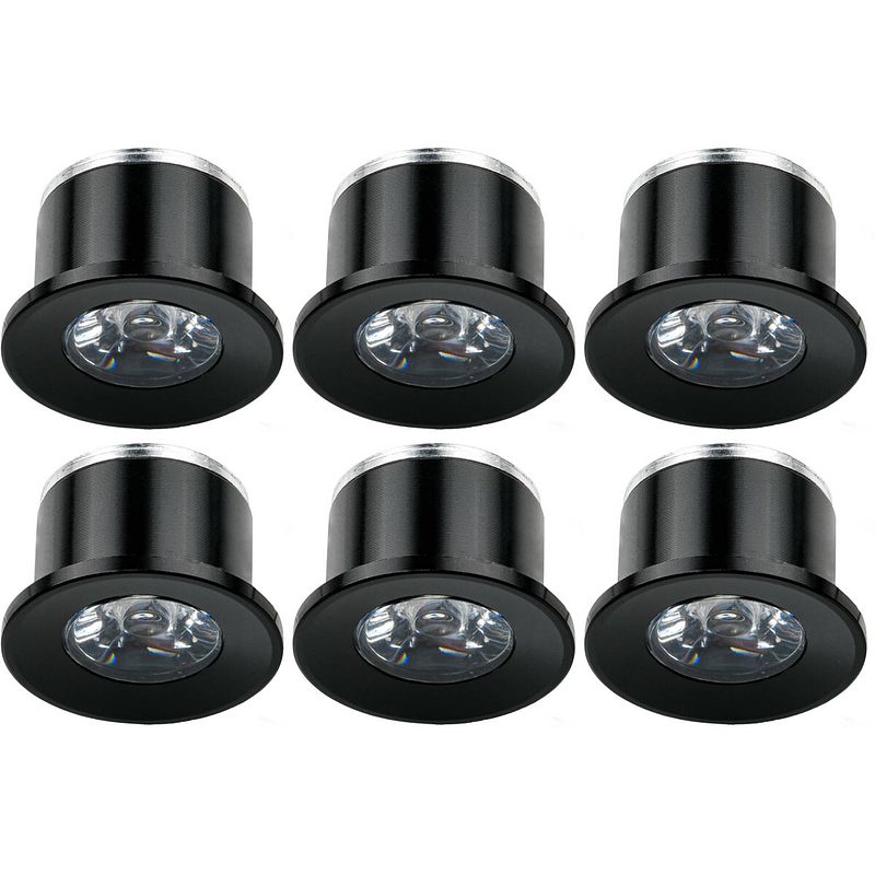 Foto van Led veranda spot verlichting 6 pack - 1w - warm wit 3000k - inbouw - rond - mat zwart - aluminium - ø31mm