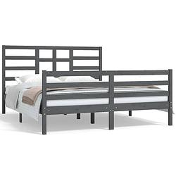 Foto van The living store bedframe grijs - massief grenenhout - 205.5 x 166 x 104 cm - geschikt voor 160 x 200 cm matras