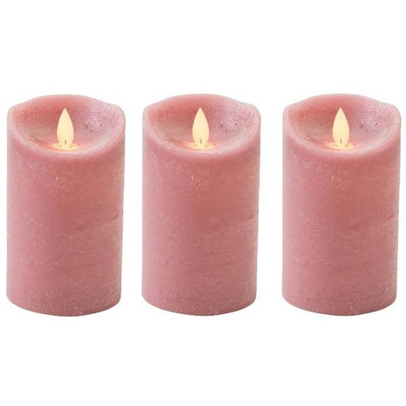 Foto van 3x antiek roze led kaars / stompkaars met bewegende vlam 12,5 cm - led kaarsen