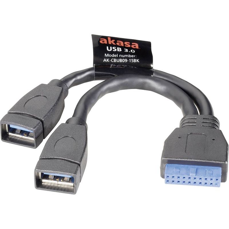 Foto van Akasa usb-kabel usb 3.2 gen1 (usb 3.0 / usb 3.1 gen1) shrouded header 19-polig, usb-a bus 15.00 cm zwart vergulde steekcontacten, ul gecertificeerd