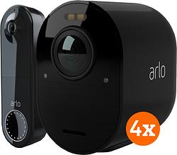 Foto van Arlo ultra 2 beveiligingscamera 4k zwart 4-pack + arlo wire free video doorbell