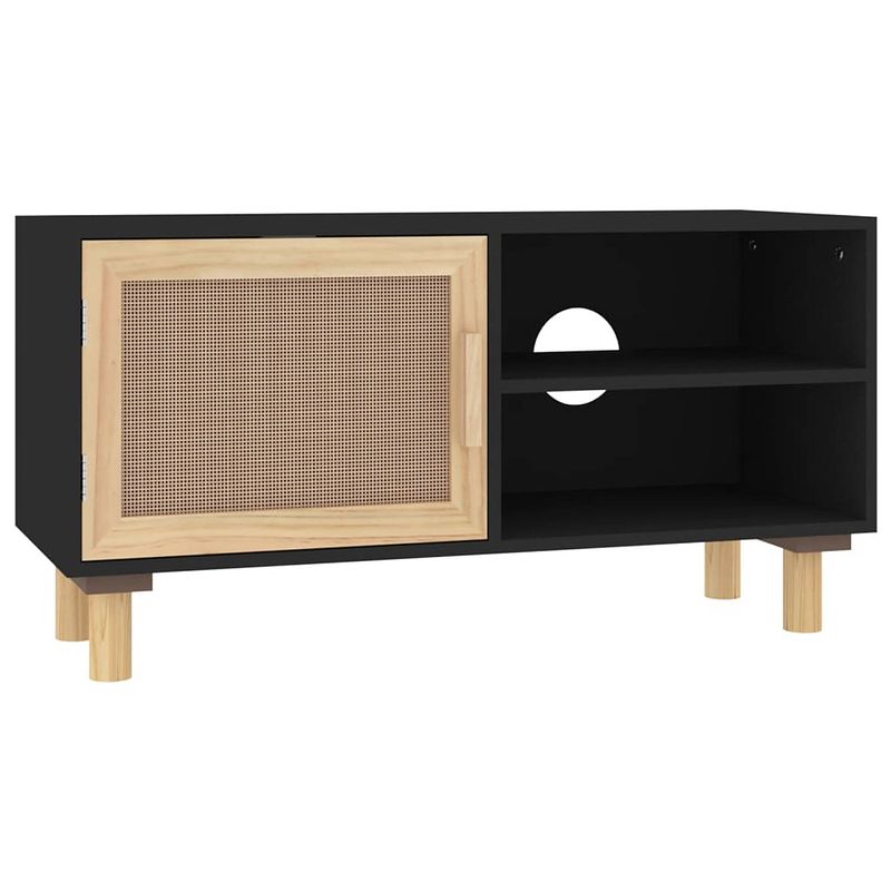 Foto van The living store tv-kast classic - tv-kast - 80 x 30 x 40 cm - zwart cellulose - hout - rattan deur