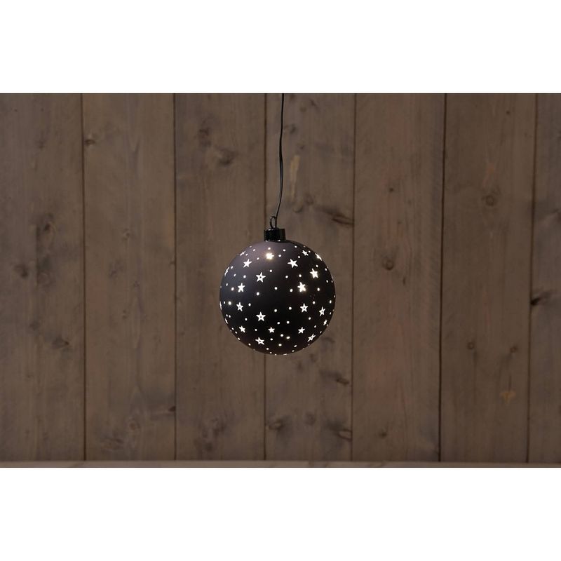 Foto van Anna'ss collection - glas bal zwart met sterren 12cm / led warm wit 2xaaa