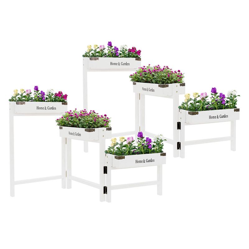 Foto van Bloemenstandaard plantentrap 3 tiers wit hout ml design