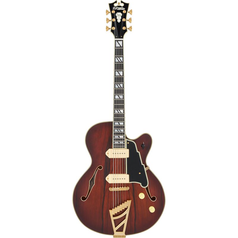 Foto van D'sangelico deluxe 59 satin brown burst semi-akoestische gitaar met koffer