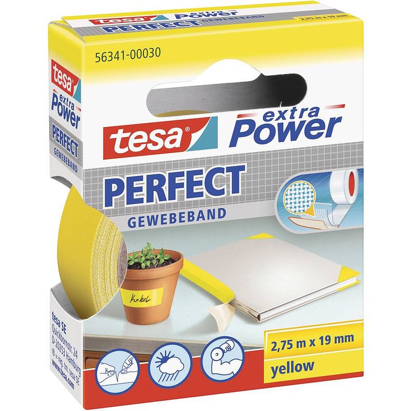 Foto van Tesa perfect 56341-00030-03 textieltape tesa extra power geel (l x b) 2.75 m x 19 mm 1 stuk(s)