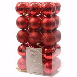 Foto van Christmas red kerstboom decoratie kerstballen 6 cm rood 30 stuks - kerstbal