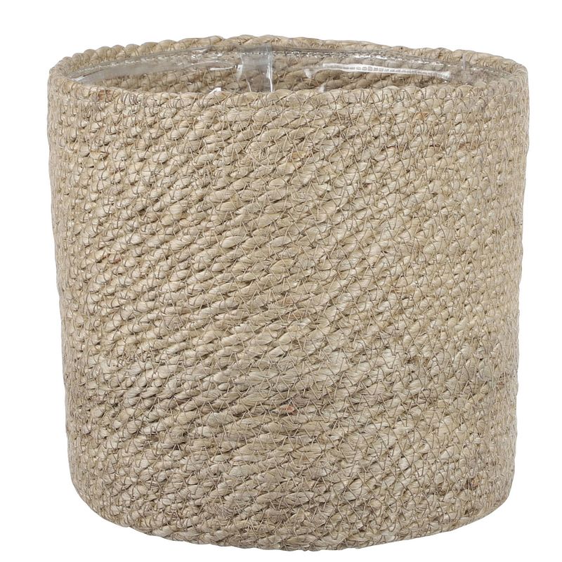 Foto van Naturel rotan planten pot mand van gedraaid jute/riet h20 en d20 cm - plantenpotten