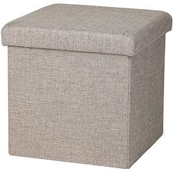 Foto van Urban living poef/hocker - opbergbox zit krukje - beige - polyester/mdf - 38 x 38 cm - opvouwbaar - poefs