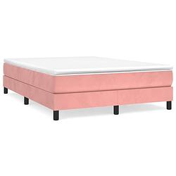 Foto van The living store boxspringframe - roze - stof - 203 x 140 x 25 cm - ondersteunende poten - multiplex lattenbodem - geen