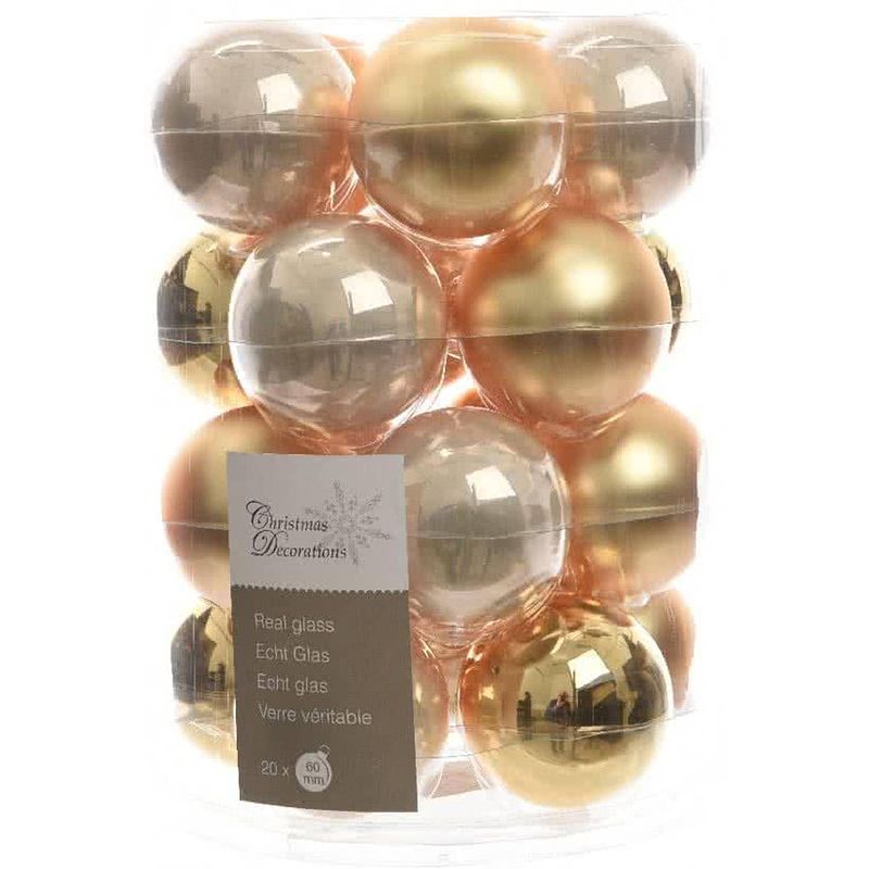 Foto van Glas kerstballen mix (6cm) box 20 stuks gold