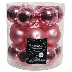 Foto van 18x stuks kleine glazen kerstballen lippenstift roze 4 cm mat/glans - kerstbal