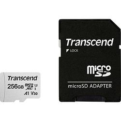 Foto van Transcend premium 300s microsdxc-kaart 256 gb class 10, uhs-i, uhs-class 3, v30 video speed class, a1 application performance class incl. sd-adapter