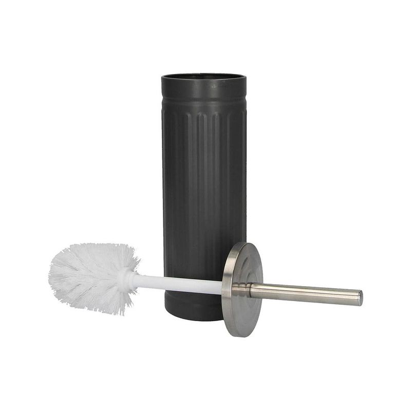 Foto van Premium grijze onbreekbare roestvrijstalen toiletborstelhouder met toiletborstel - 45x12cm - mat grijs duurzame matgri