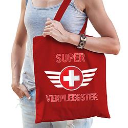 Foto van Bellatio decorations cadeau tas voor verpleegkundige - rood - katoen - 42 x 38 cm - kruis - feest boodschappentassen